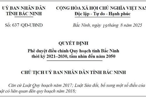 Phê duyệt điều chỉnh Quy hoạch tỉnh Bắc Ninh thời kỳ 2021 - 2030, tầm nhìn đến năm 2050