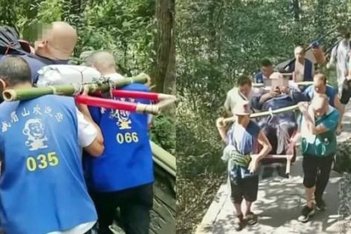 Nặng trăm cân nhưng muốn leo núi, du khách chi 79 triệu thuê 9 người khiêng lên