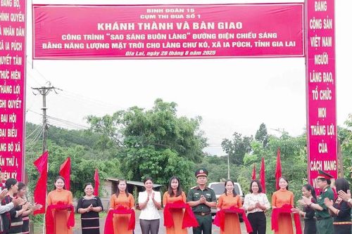 Binh đoàn 15 bàn giao đường điện chiếu sáng bằng năng lượng mặt trời cho làng Chư Kó