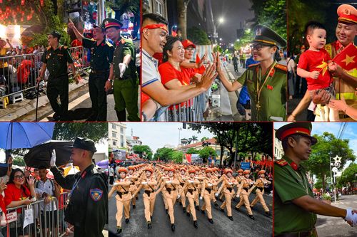 Hình ảnh Công an Hà Nội trong gần 24 tiếng 'đội nắng mưa' phục vụ nhân dân xem tổng duyệt A80