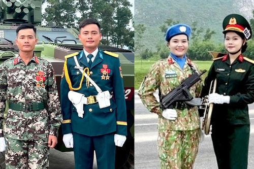 Anh em trai, chị em gái cùng tham gia diễu binh A80