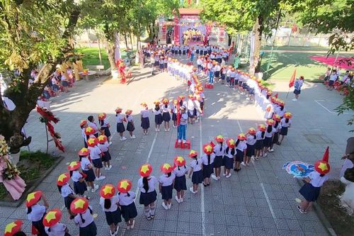 Học sinh đồng diễn xếp hình bản đồ Việt Nam