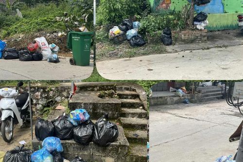 Rác thải tràn lan trên các trục đường trung tâm xã Trùng Khánh
