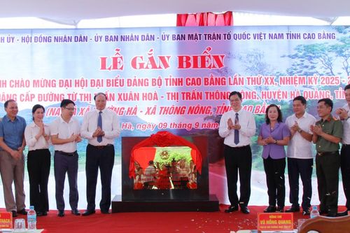 Gắn biển Công trình cải tạo, nâng cấp đường nối xã Trường Hà - xã Thông Nông chào mừng Đại hội đại biểu Đảng bộ tỉnh lần thứ XX, nhiệm kỳ 2025 - 2030