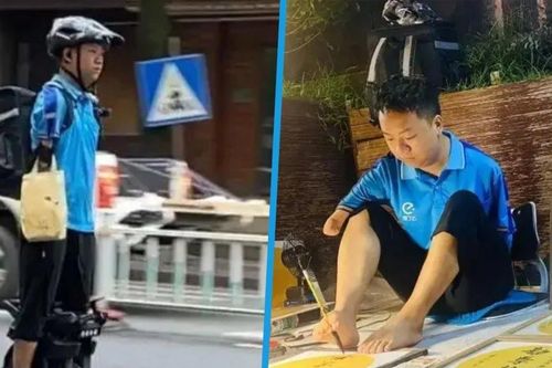 Mất cả 2 tay, người đàn ông miệt mài đi giao hàng, viết thư pháp bằng chân