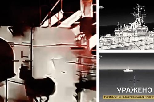 Tình báo Ukraine tung video UAV tấn công làm tê liệt tàu chiến trị giá 60 triệu USD của Nga