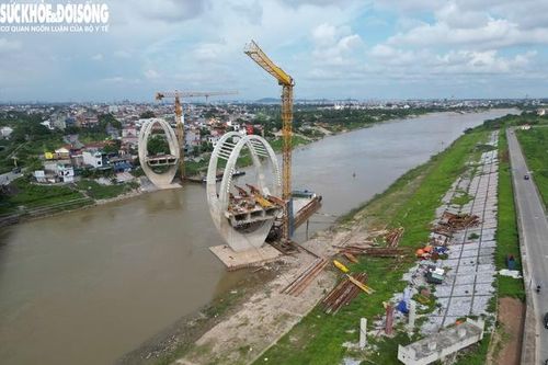 Lạ mắt kiến trúc cầu qua sông Đuống sắp hoàn thành