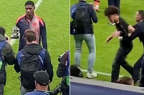 CĐV lao vào sân khi Rashford nhận giải Cầu thủ xuất sắc nhất trận
