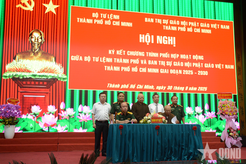 Bộ tư lệnh TP Hồ Chí Minh ký kết chương trình phối hợp với Ban trị sự Giáo hội Phật giáo Việt Nam TP Hồ Chí Minh