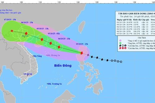 Bão Matmo di chuyển với tốc độ 25 km/giờ theo hướng Tây Tây Bắc, khả năng mạnh thêm