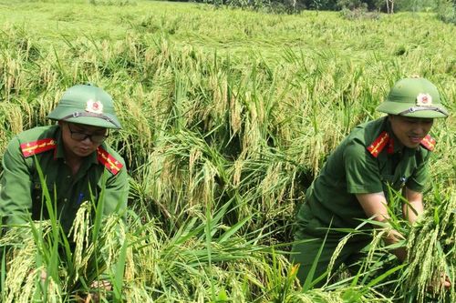 Công an xã Văn Bàn hỗ trợ Nhân dân khắc phục hậu quả thiên tai