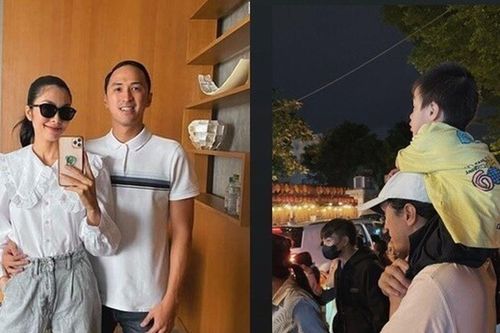 Chồng thiếu gia của Tăng Thanh Hà bền bỉ cõng con dịp Trung thu, quý tử út của 'ngọc nữ màn ảnh' mê xem múa lân