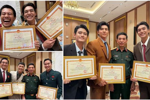 Dàn diễn viên 'Mưa đỏ' vỡ òa cảm xúc khi nhận bằng khen từ Bộ Quốc phòng