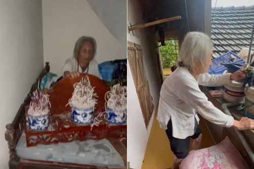 Cụ bà 91 tuổi ở Thái Nguyên ngồi canh bát hương chồng trong căn nhà ngập nặng