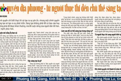 Điểm báo VTV1: Chính quyền địa phương - từ người thực thi đến chủ thể sáng tạo