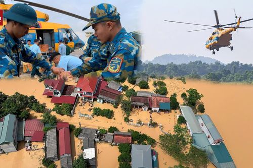 Mi-171 xuyên tâm lũ: Quân đội huy động 30.000 người giải cứu vùng ngập lịch sử