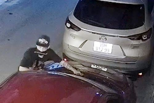 Camera ghi lại cảnh kẻ gian xăm trổ tháo trộm cần gạt nước ô tô ở Hà Nội