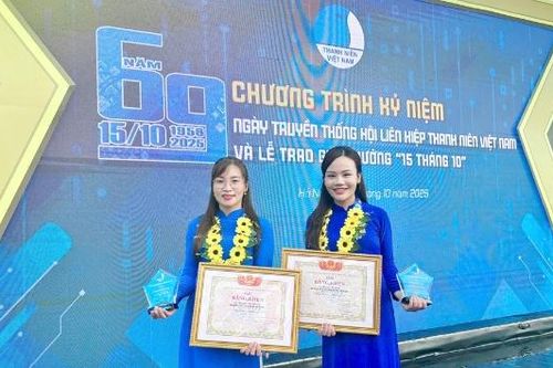 Hai cán bộ Hội Liên hiệp Thanh niên tỉnh Bắc Ninh được trao Giải thưởng '15 tháng 10' năm 2025