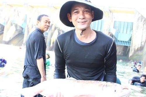 Ngừng xả lũ đập thủy điện Trị An, người dân đổ về săn cá 'lộc trời'