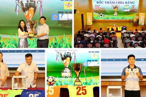 Toàn cảnh lễ bốc thăm chia bảng Giải bóng đá học sinh THPT Hà Nội 2025
