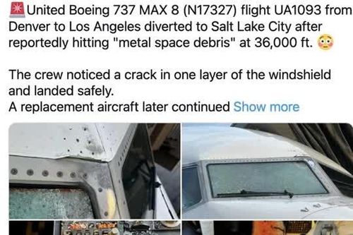 Máy bay Boeing 737 của Mỹ chở 140 người va phải vật thể lạ giữa không trung