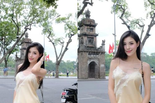 'Hoa khôi bóng chuyền' khoe nhan sắc ngọt ngào, hút hồn giữa lòng Hà Nội