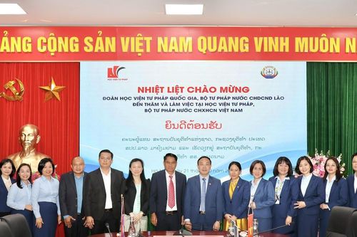 Giám đốc Học viện Tư pháp Quốc gia Lào thăm và làm việc tại Học viện Tư pháp Việt Nam
