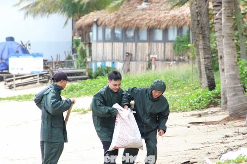 Chạy đua với bão, người dân Đà Nẵng xúc cát chèn mái, chắn ngập