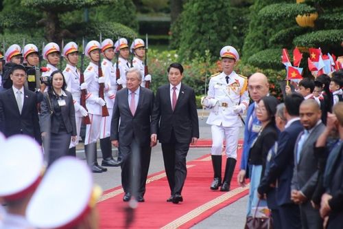 Chủ tịch nước Lương Cường chủ trì lễ đón chính thức Tổng thư ký Liên hợp quốc António Guterres