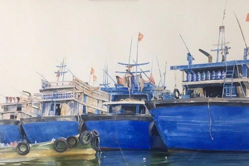 Cảnh biển thanh bình trong tranh của họa sĩ đất Cảng
