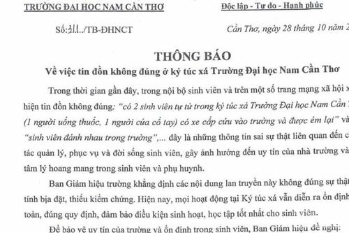 Phối hợp cơ quan chức năng xử lý tin đồn tại Trường đại học Nam Cần Thơ