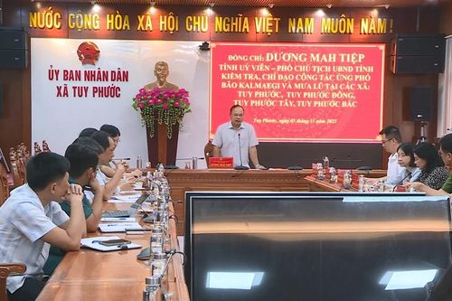 Phó Chủ tịch UBND tỉnh Dương Mah Tiệp làm việc tại xã Tuy Phước về công tác ứng phó mưa bão