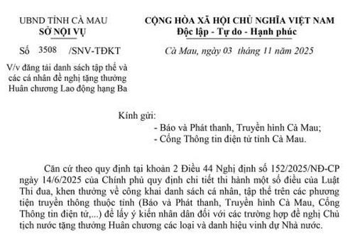 Lấy ý kiến Nhân dân đối với các tập thể và cá nhân đề nghị tặng thưởng Huân chương lao động hạng Ba