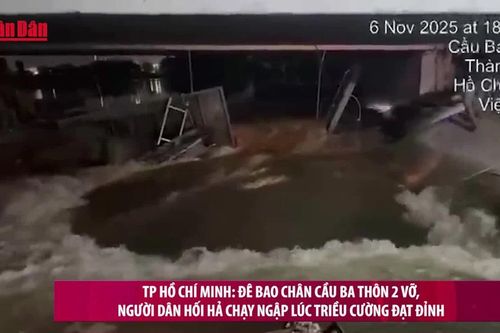 TP Hồ Chí Minh: Đê bao chân cầu Ba Thôn 2 vỡ, người dân hối hả chạy ngập lúc triều cường đạt đỉnh
