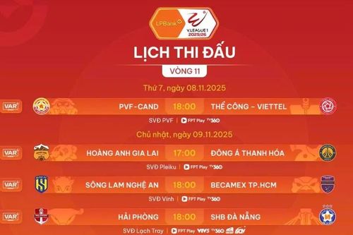 Lịch thi đấu vòng 11 V-League 2025-2026