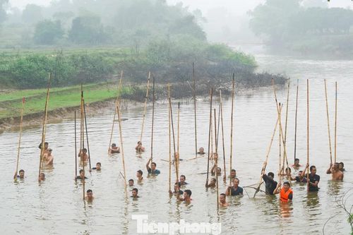 Dưới mưa lạnh, trai tráng Phúc Thọ vẫn hò reo 'dập' cá trên sông Tích Giang