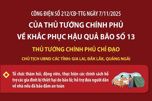 Công điện của Thủ tướng Chính phủ về khắc phục hậu quả bão số 13