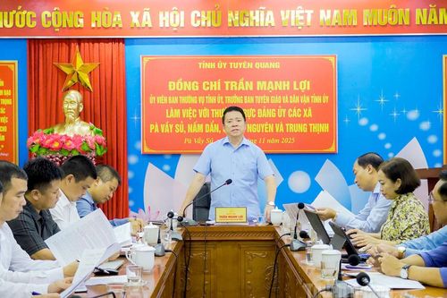 Trưởng Ban Tuyên giáo và Dân vận Tỉnh ủy Trần Mạnh Lợi làm việc với các xã Quảng Nguyên, Nấm Dẩn, Trung Thịnh và Pà Vầy Sủ