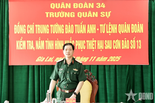 Tư lệnh Quân đoàn 34 kiểm tra công tác khắc phục hậu quả bão số 13