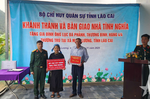 Bộ CHQS tỉnh Lào Cai bàn giao nhà tình nghĩa tặng thương binh tại xã Minh Lương