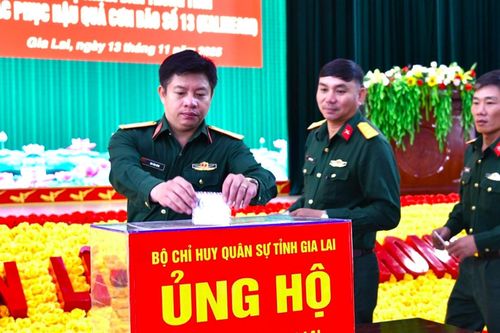 Lực lượng vũ trang tỉnh Gia Lai hỗ trợ người dân khắc phục hậu quả bão số 13