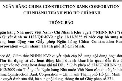 Ngân hàng China Construction Bank Corporation – Chi nhánh Thành phố Hồ Chí Minh