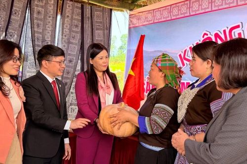 Phó Chủ tịch phụ trách Ủy ban MTTQ tỉnh Nguyễn Thị Bích Nhiệm dự Ngày hội Đại đoàn kết tại xã Lao Chải