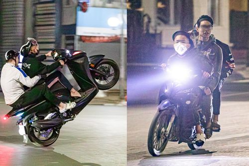Quái xế kẹp 4, bốc đầu, rú ga kinh hãi trên phố Hà Nội giữa đêm khuya