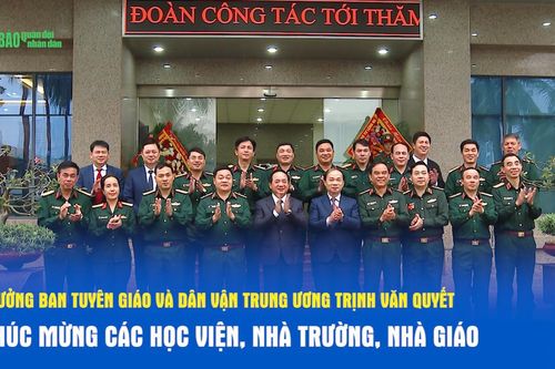 Trưởng ban Tuyên giáo và Dân vận Trung ương Trịnh Văn Quyết chúc mừng các học viện, nhà trường, nhà giáo