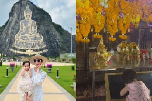 Kha Ly - Thanh Duy đưa con gái sang Thái Lan cúng trả lễ, bé Lita 1 tuổi vái lạy thành tâm khiến mẹ xúc động