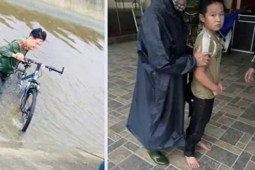 Chiến sĩ công an cứu học sinh bị gió xô ngã xuống kênh