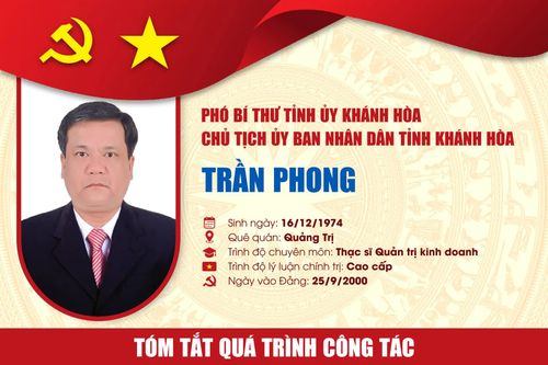 Tóm tắt quá trình công tác của đồng chí Trần Phong - Phó Bí thư Tỉnh ủy, Chủ tịch UBND tỉnh Khánh Hòa