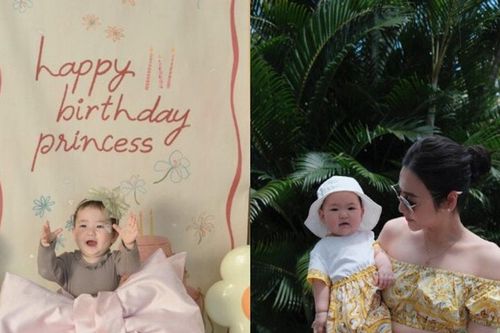Á hậu Tú Anh mừng thôi nôi con gái Mochi bên chồng thiếu gia