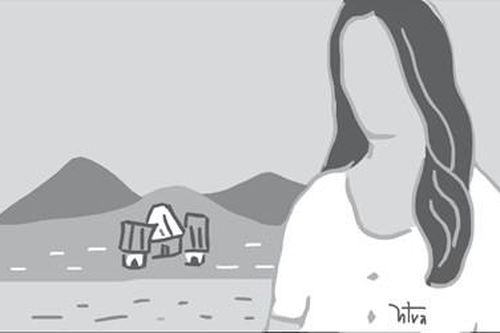 Tựa vào đá núi